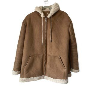 SILCENCE + NOISE Hooded Coat Size Small Style FP66 Faux Fur Beige Tan